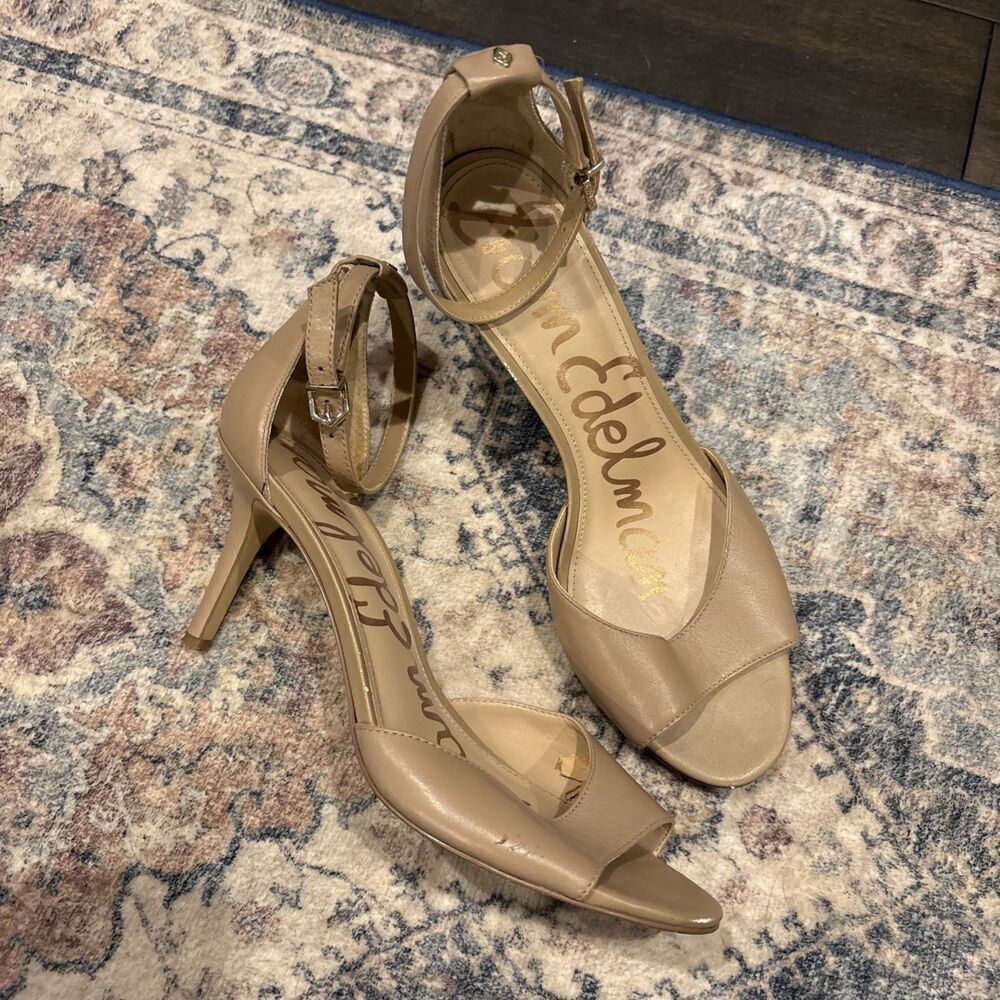 Sam‎ Edelman Strappy Tan Beige Open Toe Heeled Sandals Women's Size 8.5